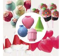 Shein Set de 4 moldes para cake pops - con formas de corazón/redondo/plano/magdalena, herramientas de horneado manuales de plástico DIY, antiadherentes, apt
