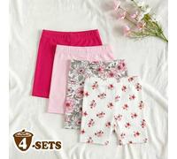 Shein Set de 4 pantalones cortos estampados lindos para niña y unisex, leggings casuales y cómodos para uso diario en verano