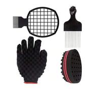 Shein Set de 4 peines para cabello afro, kit de mejoramiento del cabello hipoalergénico de una sola pieza: esponja y peine metálico - mejora tu estilo, para