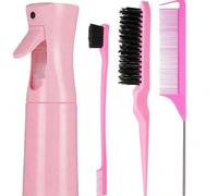 Shein Set de 4 peines para peinado, peine rizado para mujeres, hombres y niños, 1 pieza de 200ml Botella de spray rosa + 1 pieza Cepillo alisador + 1 pieza