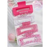 Shein Set de 4 piezas/3 piezas/2 piezas de pinzas para el cabello con forma de corazón en tonos púrpura-rojo, pinzas para el cabello con brillo rosa, garras