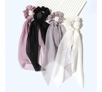 Shein Set de 4 piezas de accesorios para el cabello de unicolor con cristal de satén, incluyendo lazos scrunchies, coletero, pañuelo elegante, accesorios ro