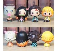 Shein Set de 4 piezas de Figuritas Mini Lindas con Ojos Redondos - Tanjiro, Nezuko, Zenitsu, Inosuke - Poses Sentadas Lindas [4cm de Alto] Figura Mini de PV