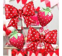 Shein Set de 4 piezas de globo de lámina con lazo rojo de 38 pulgadas + fresa grande, adecuado para fiesta de cumpleaños, tema de fresa, baby shower, fiesta