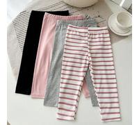 Shein Set de 4 piezas de leggings casuales, versátiles y cómodos para bebé niña recién nacida, con rayas en rosa y blanco, y unicolor en rosa, gris y negro.