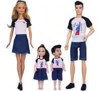 Shein Set de 4 piezas de ropa de mezclilla para familia de 4 miembros para Barbies de 11 pulgadas (29-32 cm) de pareja/familia, sin incluir las muñecas ni l