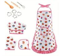 Shein Set de 4 piezas para niños: delantal, guantes, gorro, color rosa de Pascua. Juego de roles de chef, cocinero y panadero. Herramientas de cocina para n