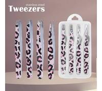 Shein Set de 4 pinzas para cejas con estampado de leopardo, adhesivas y colgantes, esencial de maquillaje para mujeres, maquillaje, barato, decoración de ha