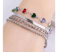 Shein Set de 4 pulseras con cadena de acero inoxidable multicolor y con dije de corazón para uso diario de mujeres, ideal como regalo para San Valentín, Mam