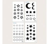 Shein Set de 4 tatuajes temporales con patrones de estrella negra, corazón y media luna creciente para dedo, oreja y Body