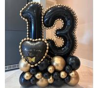 Shein Set de 43 piezas de globos con columna de números negros, que incluye globos de lámina negros de 32 pulgadas (81,28 cm), globos de látex redondos negr