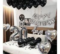 Shein Set de 43 piezas de globos de letras de feliz cumpleaños de 16 pulgadas de helio con globos de látex negros y plateados, que incluyen globos de corazó