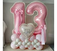 Shein Set de 43 piezas de kit de globos de pilar con números en color rosa, incluye globos de aluminio con números rosas de 32 pulgadas (81,28 cm), globos d
