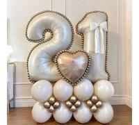 Shein Set de 44 piezas de globos pilar de número en blanco marfil, que incluye globos de lámina de número marfil de 32" (81,28 cm), globos de látex de color