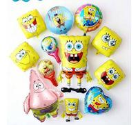 Shein Set de 5/15 globos de aluminio con cara sonriente de Bob Esponja, globos redondos de 18 pulgadas, decoración de fiesta de cumpleaños con tema de estre