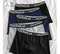 Shein Set de 5 bóxers para hombres, diseño de cinturón con letras, sueltos y cómodos, opciones de multicolor, adecuados para uso diario casual, duraderos, g
