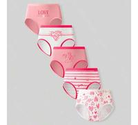 Shein Set de 5 bragas de algodón cómodas con estampados minimalistas de corazón, mariposa, estrella, rayas y letra, color rosa claro