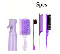 Shein Set de 5 cepillos de pelo, (6.8 Oz/200 ml) Botella de spray de niebla fina continua, adecuado para adultos y niñas, cepillo desenredante con diseño de