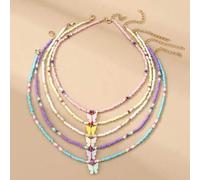Shein Set de 5 collares con cuentas de mariposa colorida, regalo dulce y bohemio para niñas