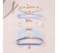 Shein Set de 5 collares gargantilla con flores y encaje de colores, accesorios de uso diario para niñas