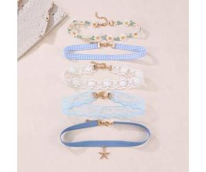 Shein Set de 5 collares gargantilla con flores y encaje de colores, accesorios de uso diario para niñas