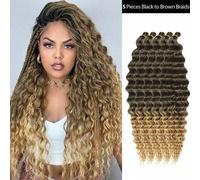 Shein Set de 5 extensiones de cabello sintético natural ondulado y resistente al calor, piezas trenzadas de color marrón oscuro a dorado, adecuadas para uso