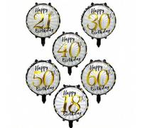 Shein Set de 5 globos con número de 18 pulgadas de oro y negro, globos de número redondo para celebraciones de 21, 30, 40, 50 y 60 cumpleaños, adecuados par