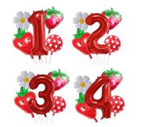 Shein Set de 5 globos de 32 pulgadas de helio con números del 1 al 9 con tema de fresa, decoración para fiesta de cumpleaños, aniversario, boda o aniversari