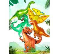 Shein Set de 5 globos de aluminio con diseños de dinosaurios, incluye un gran globo de Tiranosaurio Rex, cinta para globos, globos de Triceratops y Pteranod