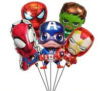 Shein Set de 5 globos de aluminio de los Vengadores de Marvel - Spiderman, Iron Man, Hulk - para decoración de fiesta de cumpleaños, baby shower, Pascua, Ha