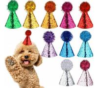 Shein Set de 5 gorritos de fiesta mini reutilizables con pompones para perros y gatos, sombreros de cumpleaños para mascotas de raza mediana y grande, con d