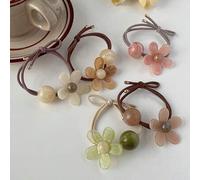 Shein Set de 5 lazos elásticos de flores de moda y lindos, Scrunchies de color café dulce para el cabello de mujer, gran regalo (ligera diferencia de color)