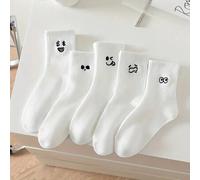 Shein Set de 5 pares de calcetines hasta el tobillo con diseños divertidos de rostros para hombres y mujeres, ideales para parejas, uso casual, estudiantes,