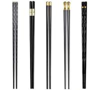 Shein Set de 5 pares de palillos negros y dorados antideslizantes, palillos coreanos reutilizables para comida, sushi, fiestas, restaurantes y útiles escola