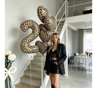 Shein Set de 5 piezas, 1 globo número grande de 40 pulgadas con estampado de leopardo y 4 globos con forma de corazón con estampado de leopardo, adecuado pa