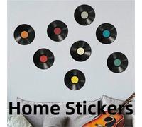 Shein Set de 5 piezas/8 piezas Adhesivo de pared de PVC, diseño de disco de música modernista, calcomanía de pared para decoración del hogar, pegatinas, cal