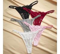 Shein Set de 5 piezas Bragas brasileñas de encaje de tiro bajo con diseño de corazones al azar para mujer
