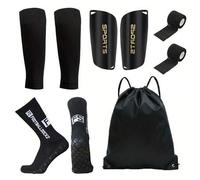Shein Set de 5 piezas: Calentadores de piernas de fútbol, combinación de mochila con cordón, bolsa deportiva para balón, cinta, rodilleras de manga para pan
