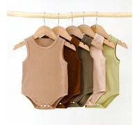 Shein Set de 5 piezas de bodys multicolor cálidos y lindos para bebé niño, apropiados para salidas y vacaciones, ropa neutra para bebé sin mangas