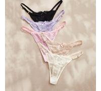 Shein Set de 5 piezas de bragas tipo tanga de encaje de tiro bajo con estampado aleatorio de corazones para mujeres