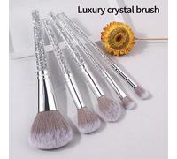 Shein Set de 5 piezas de brochas de maquillaje con decoración de strass, color plateado, brochas de maquillaje portátiles para viajes, edición estudiante, s