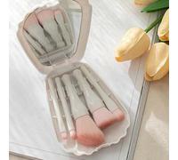 Shein Set de 5 piezas de brochas de maquillaje con patrón de concha y espejo, set de brochas de maquillaje en caja, brocha de polvo multifuncional, brocha d