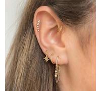 Shein Set de 5 piezas de pendientes de mujer, conjunto apilado de pendientes en forma de luna, estrella de doble cabeza y de tres orificios