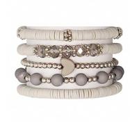 Shein Set de 5 piezas de pulsera elástica con cuentas de arcilla gris suave en forma de corazón, de varios niveles, decorativa y de moda, adecuada para uso