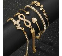 Shein Set de 5 piezas de pulseras con dijes con incrustaciones de strass con formas de mariposa, corazón, flor, tulipán, gota de agua y símbolo del infinito