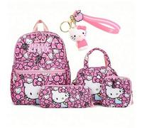 Shein Set de 5 piezas que incluye llavero con colgante, mochila, bolso de hombro, billetera y estuche de la marca Sanrio con diseño de Kuromi y Hello Kitty,