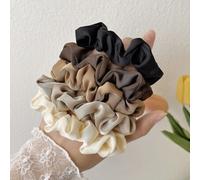 Shein Set de 5 scrunchies de satén de unicolor, lazos de pelo de gran tamaño suaves de moda retro, excelentes para regalos y uso diario, accesorios de cabel