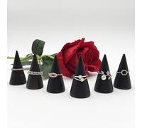 Shein Set de 5 soportes de madera en forma de cono negro para anillos, para almacenamiento de joyas, Día de San Valentín, vuelta al colegio