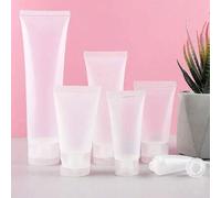 Shein Set de 5 tubos cosméticos vacíos y transparentes de plástico, rellenables, recipientes de muestra de viaje para detergente, lavado facial, crema de ma
