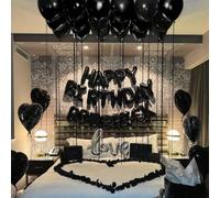 Shein Set de 526 globos de cumpleaños negros, que incluye 500 pétalos de rosa negros falsos, 16" letras de globo de aluminio "Feliz Cumpleaños", globos de a
